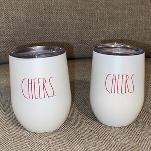 Rae Dunn White Cheers Tumblers/Cups with Lids